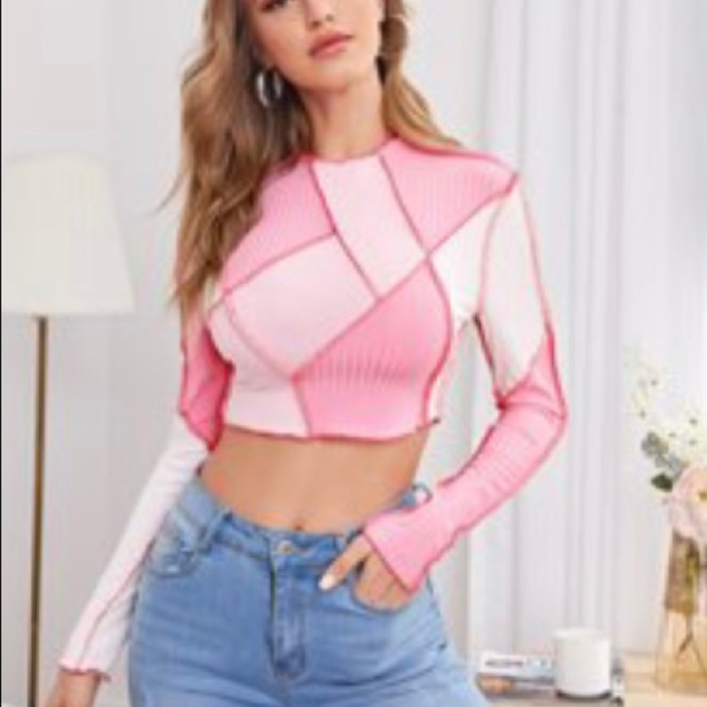 Contrast Stitch Crop Top